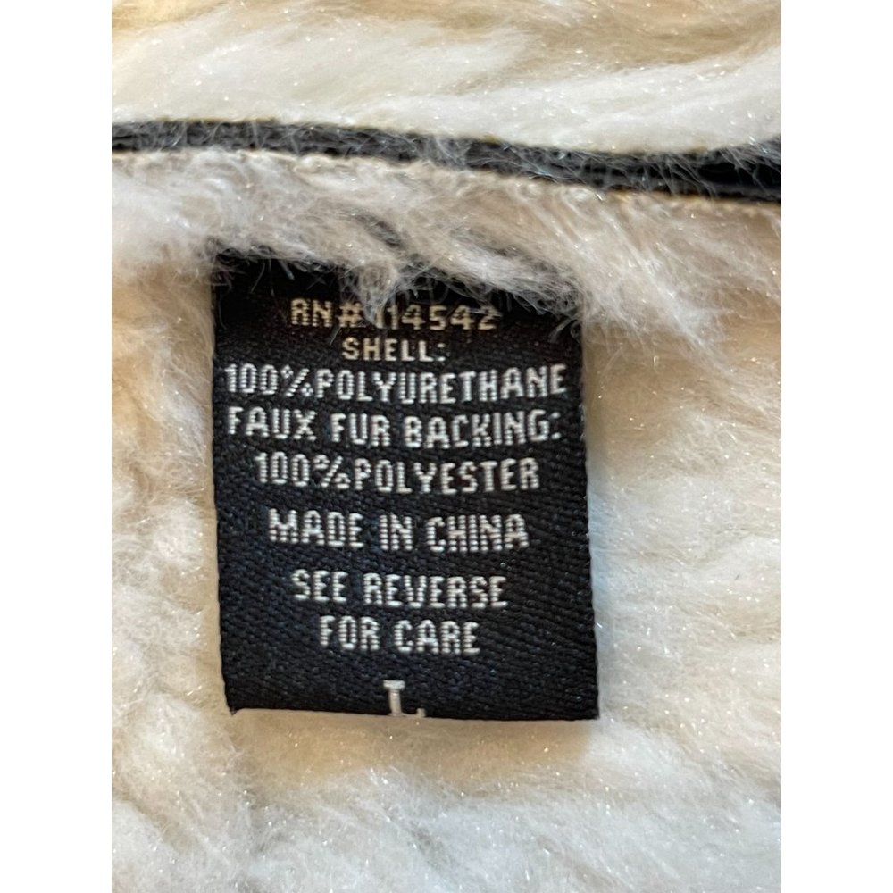 Jou Jou Womens Sherpa Leather Jacket Faux Fur Collar Front Button Black SZ Large - Picture 6 of 7